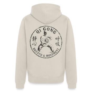 Vintage Qi Gong Atembewegung Yin Yang - Unisex Premium Bio Zip Hoodie - Beige - Hinten - Thijin (182cm)