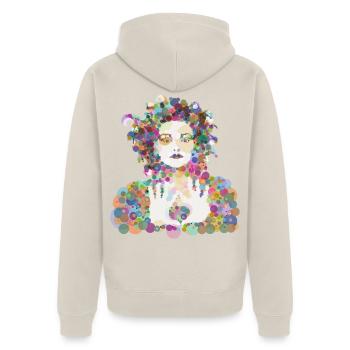 Nina - Unisex Premium Bio Zip Hoodie - Beige - Hinten - Thijin (182cm)