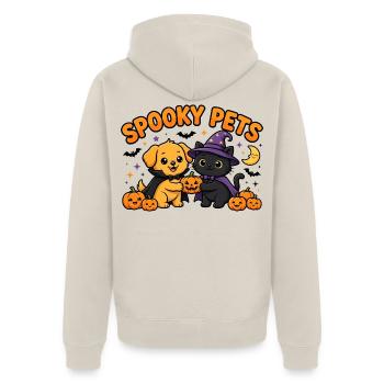 🎃 Gruselige Haustiere – Halloween-Katze und -Hund - Unisex Premium Bio Zip Hoodie - Beige - Hinten - Thijin (182cm)