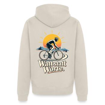 Rennradfahrer Radsport Training Watt statt Worte - Unisex Premium Bio Zip Hoodie - Beige - Hinten - Thijin (182cm)