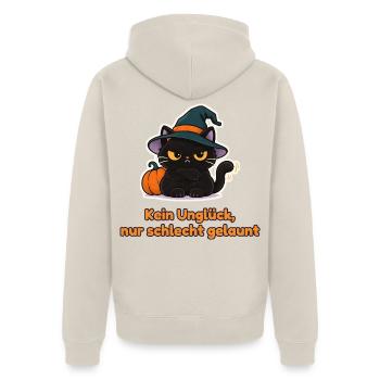 Kein Unglück, nur schlecht gelaunt – Katze - Unisex Premium Bio Zip Hoodie - Beige - Hinten - Thijin (182cm)