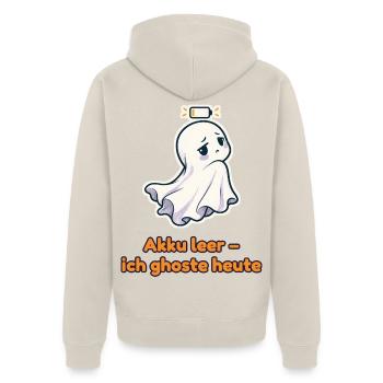 Akku leer, ich ghoste heute – Kleiner Geist - Unisex Premium Bio Zip Hoodie - Beige - Hinten - Thijin (182cm)