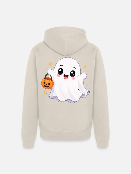 Süßer Kawaii Geist mit Kürbis - Unisex Premium Bio Zip Hoodie - Beige