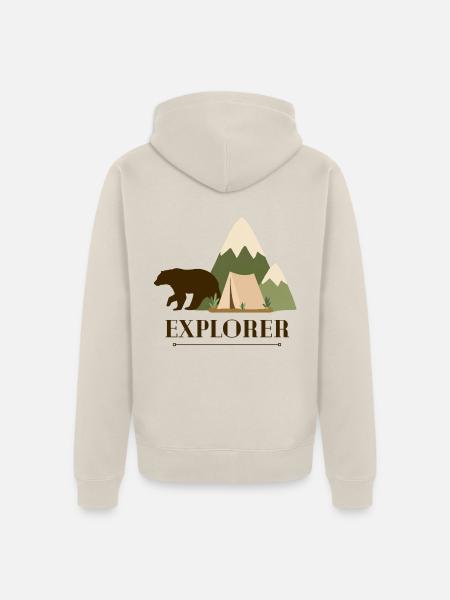 Explorer Bear – Bergcamping-Abenteuer - Unisex Premium Bio Zip Hoodie - Beige
