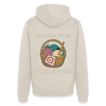 Häkeln Wolle im Korb – Alltag Pause - Unisex Premium Bio Zip Hoodie - Beige - Hinten - Thijin (182cm)