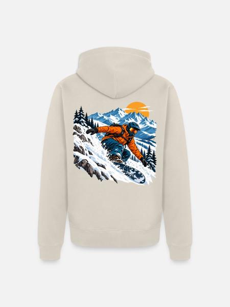 Snowboard Freeride im Pulverschnee - Unisex Premium Bio Zip Hoodie - Beige
