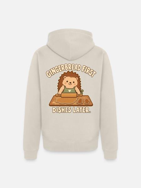 Igel beim Lebkuchenbacken - Unisex Premium Bio Zip Hoodie - Beige