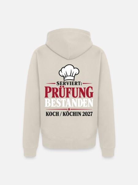 Serviert: Prüfung bestanden – Koch 2027 - Unisex Premium Bio Zip Hoodie - Beige
