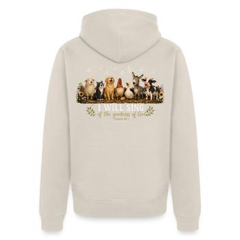 Psalm 89 Bauernhoftiere - Unisex Premium Bio Zip Hoodie - Beige - Hinten - Thijin (182cm)