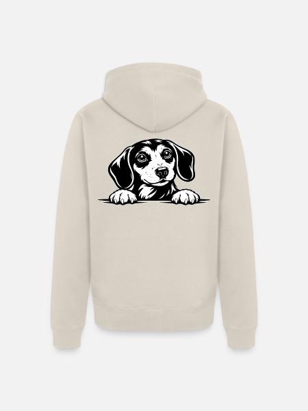 Dackel mit Pfote Portrait - Unisex Premium Bio Zip Hoodie - Beige
