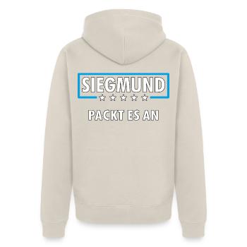 SIEGMUND - Unisex Premium Bio Zip Hoodie - Beige - Hinten - Thijin (182cm)