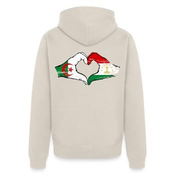 Mains du drapeau du Tadjikistan Algérie en forme de cœur utilisées - Veste à capuche bio Premium Unisexe - beige - Dos - Thijin (182cm)