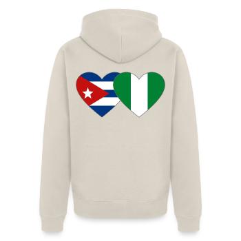Kuba Nigeria Flagge Herzflagge - Unisex Premium Bio Zip Hoodie - Beige - Hinten - Thijin (182cm)