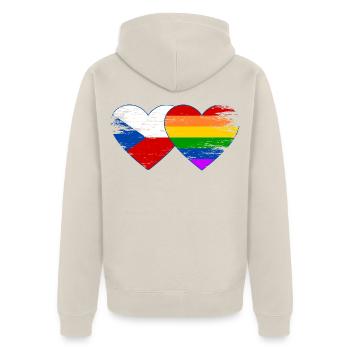 Tschechien Regenbogen Flagge Herz used - Unisex Premium Bio Zip Hoodie - Beige - Hinten - Thijin (182cm)