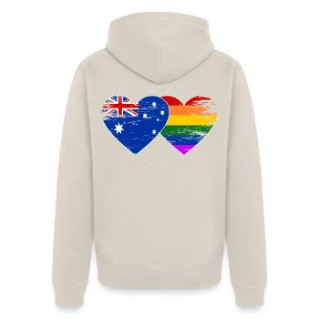 Australien Regenbogen Flagge Herz used - Unisex Premium Bio Zip Hoodie - Beige - Hinten - Thijin (182cm)