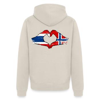 Thailand Schweden Flagge Hände Herzform used look - Unisex Premium Bio Zip Hoodie - Beige - Hinten - Thijin (182cm)