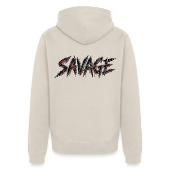 Wilde Glyphen - Unisex Premium Bio Zip Hoodie - Beige - Hinten - Thijin (182cm)
