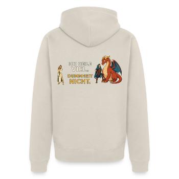 Ich heile viel. Dummheit nicht. – Heiler RPG - Unisex Premium Bio Zip Hoodie - Beige - Hinten - Thijin (182cm)