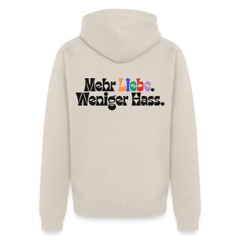 Mehr Liebe Weniger Hass outfit csd  Demokratie Fan - Unisex Premium Bio Zip Hoodie - Beige - Hinten - Thijin (182cm)