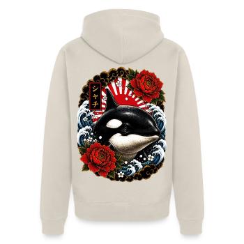 Orca im japanischen Irezumi Tattoo Stil - Unisex Premium Bio Zip Hoodie - Beige - Hinten - Thijin (182cm)