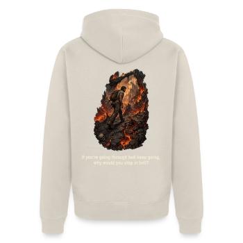 keep-going-through-hell-illustrated - Unisex Premium Bio Zip Hoodie - Beige - Hinten - Thijin (182cm)