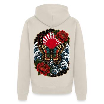 Schmetterling im japanischen Irezumi Stil - Unisex Premium Bio Zip Hoodie - Beige - Hinten - Thijin (182cm)