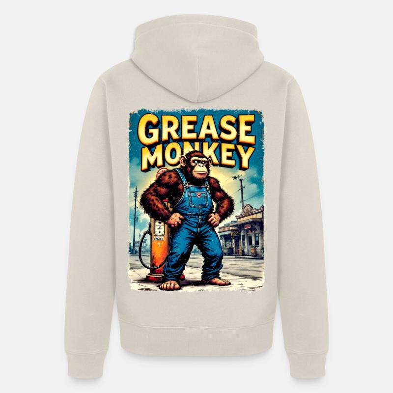Art urbain rétro GreaseMonkey - Veste à capuche bio Premium Unisexe - beige