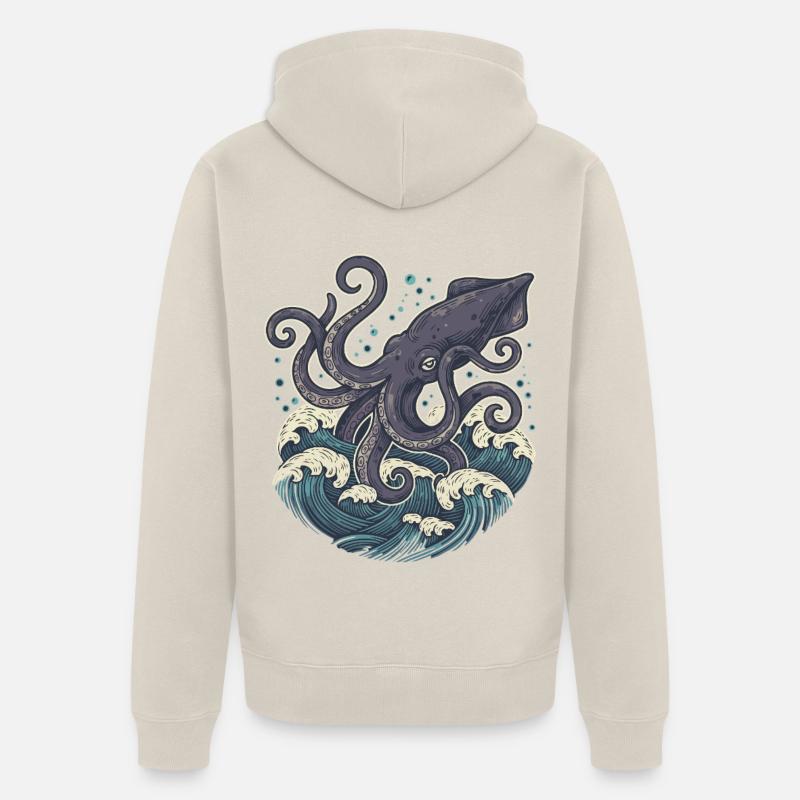 Calmar Géant Kraken des Profondeurs - Veste à capuche bio Premium Unisexe - beige
