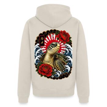 Schildkröte im japanischen Irezumi Stil - Unisex Premium Bio Zip Hoodie - Beige - Hinten - Thijin (182cm)