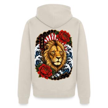 Löwe im japanischen Irezumi Tattoo Stil - Unisex Premium Bio Zip Hoodie - Beige - Hinten - Thijin (182cm)