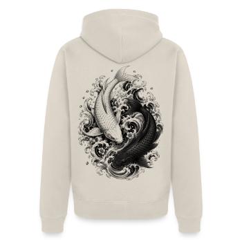 Deux koi en yin yang dans le style artistique Irezumi - Veste à capuche bio Premium Unisexe - beige - Dos - Thijin (182cm)