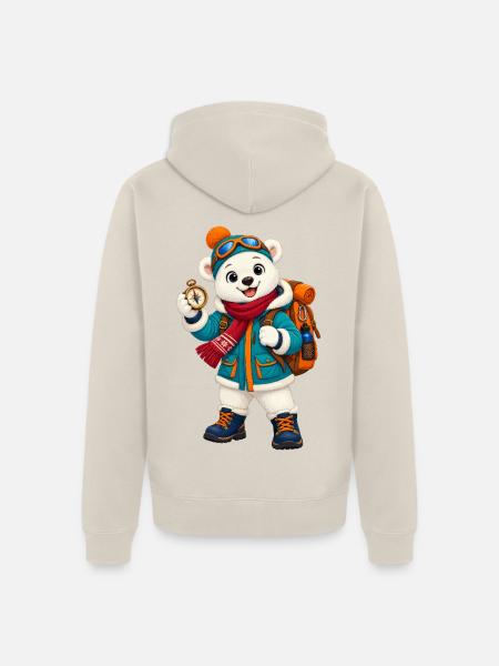 Winterabenteuer Bär mit Kompass - Unisex Premium Bio Zip Hoodie - Beige