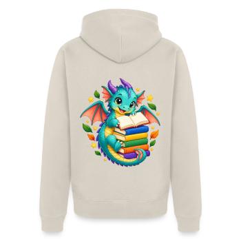 Buchlesender Drachenzauber - Unisex Premium Bio Zip Hoodie - Beige - Hinten - Thijin (182cm)