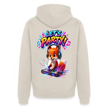 Fox DJ: Lasst uns feiern - Unisex Premium Bio Zip Hoodie - Beige - Hinten - Thijin (182cm)