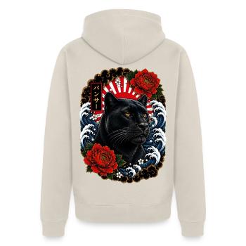 Schwarzer Panther im japanischen Irezumi Stil - Unisex Premium Bio Zip Hoodie - Beige - Hinten - Thijin (182cm)