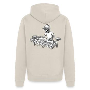 DJ-Skelett auf dem Mixer - Unisex Premium Bio Zip Hoodie - Beige - Hinten - Thijin (182cm)