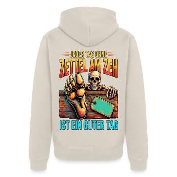 Zettel Zahn: Ein guter Tag - Unisex Premium Bio Zip Hoodie - Beige - Hinten - Thijin (182cm)