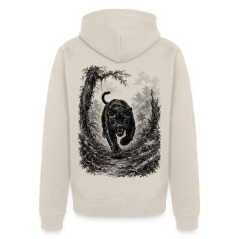 Wilder schwarzer Panther in Natur im Zeichenstil - Unisex Premium Bio Zip Hoodie - Beige - Hinten - Thijin (182cm)