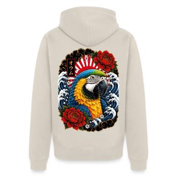 Ara Papagei im japanischen Irezumi Tattoo Stil - Unisex Premium Bio Zip Hoodie - Beige - Hinten - Thijin (182cm)