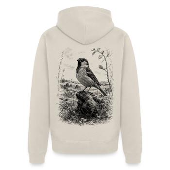 Süßer Spatz kunstvoll gezeichnet auf Baumstamm - Unisex Premium Bio Zip Hoodie - Beige - Hinten - Thijin (182cm)