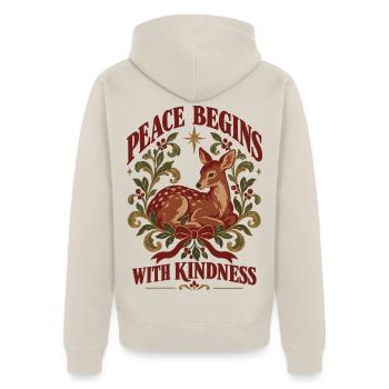 Peace Begins With Kindness - Unisex Premium Bio Zip Hoodie - Beige - Hinten - Thijin (182cm)
