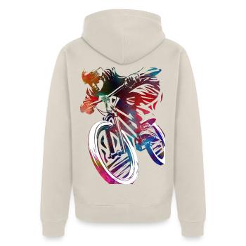 Un vélo coloré dans l’abstraction - Veste à capuche bio Premium Unisexe - beige - Dos - Thijin (182cm)