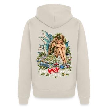 Naturfee ruft: Don't Waste Your Time - Unisex Premium Bio Zip Hoodie - Beige - Hinten - Thijin (182cm)