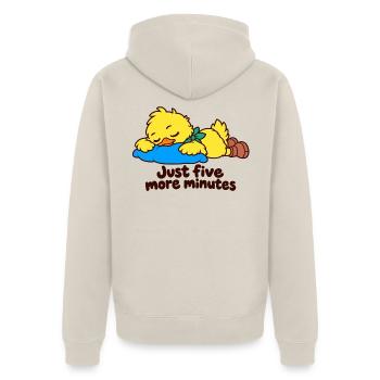 Sleepy Duck – Nur noch fünf Minuten - Unisex Premium Bio Zip Hoodie - Beige - Hinten - Thijin (182cm)