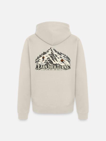 Earn Your Turns – Skitour & Powder - Unisex Premium Bio Zip Hoodie - Beige