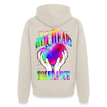 with heart and tolerance rainbow - Unisex Premium Organic Zip Hoodie - beige - Back - Thijin (182cm)