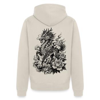 Kirin japonais dans le style de tatouage Irezumi - Veste à capuche bio Premium Unisexe - beige - Dos - Thijin (182cm)