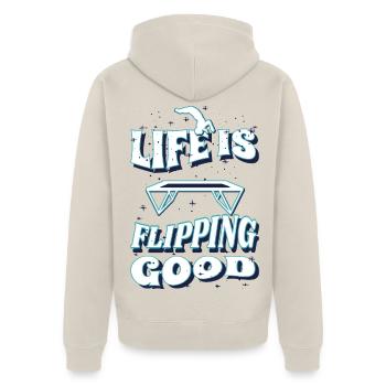  Motivation Trampolin Workout Trampolin-Sport - Unisex Premium Bio Zip Hoodie - Beige - Hinten - Thijin (182cm)