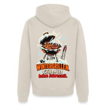 Wintergrillen Keine Jahreszeit - Unisex Premium Bio Zip Hoodie - Beige - Hinten - Thijin (182cm)