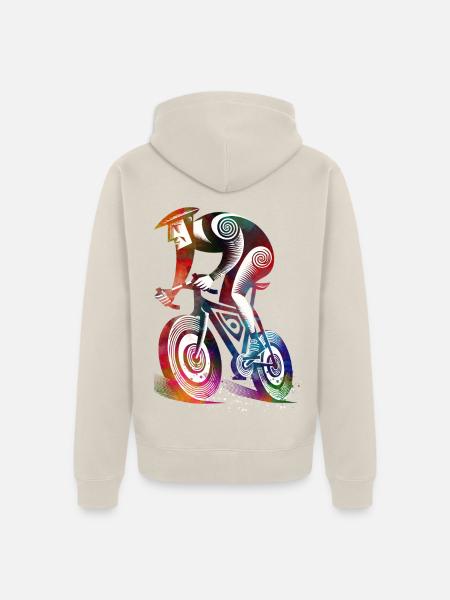 Bunter Radfahrer im Strudel - Unisex Premium Bio Zip Hoodie - Beige